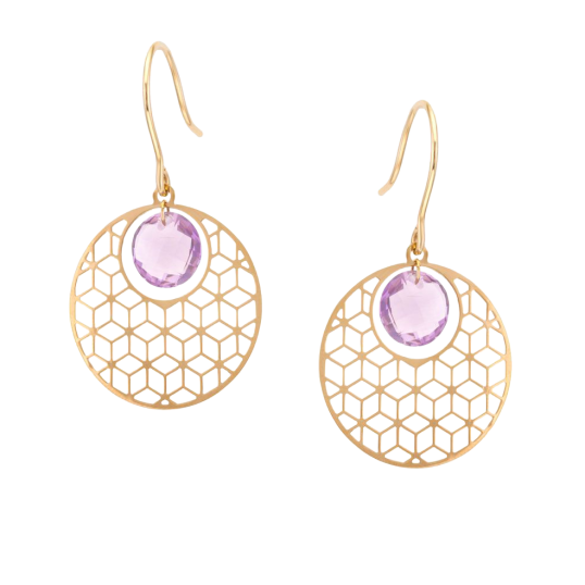 Boucles d'oreilles en or jaune et améthyste Boucles d'oreilles en or jaune et améthyste