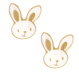 Boucles d'oreilles en or jaune et laque, lapin