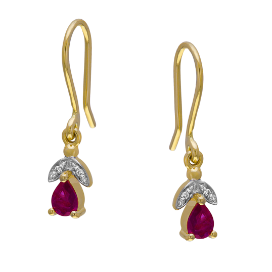 Boucles en or jaune rhodié, rubis et diamants