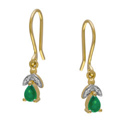 Boucles en or jaune rhodié, émeraude et diamants