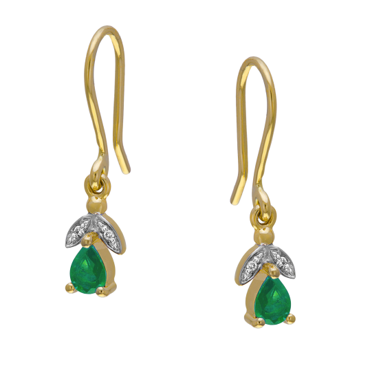 Boucles en or jaune rhodié, émeraude et diamants