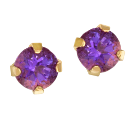 Boucles d'oreilles  en or jaune, améthyste 4 mm