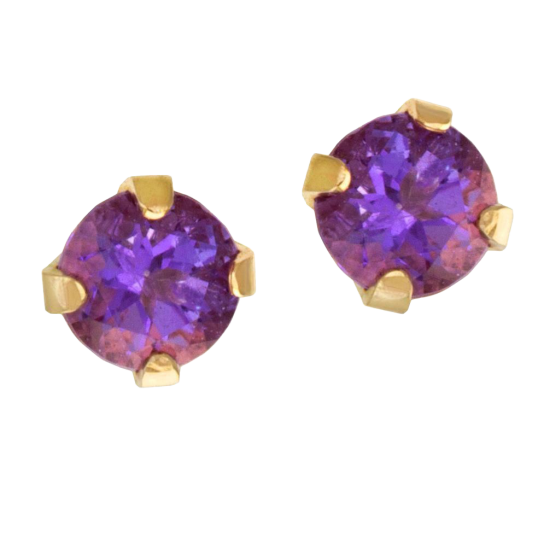 Boucles d'oreilles  en or jaune, améthyste 4 mm