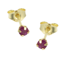 Boucles d'oreilles en or jaune, rubis 3 mm