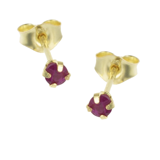 Boucles d'oreilles en or jaune, rubis 3 mm