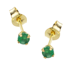 Boucles d'oreilles en or jaune, émeraude 3 mm