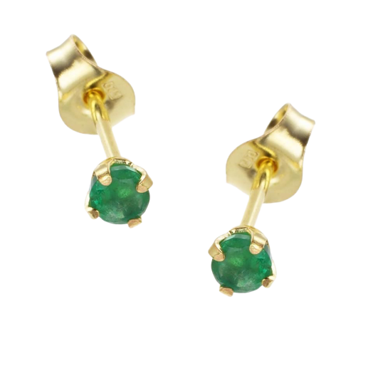 Boucles d'oreilles en or jaune, émeraude 3 mm