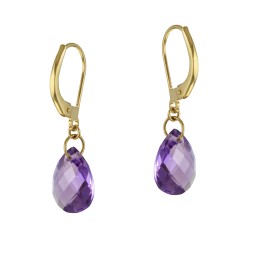 Boucles d'oreilles dormeuse en or jaune et améthyste