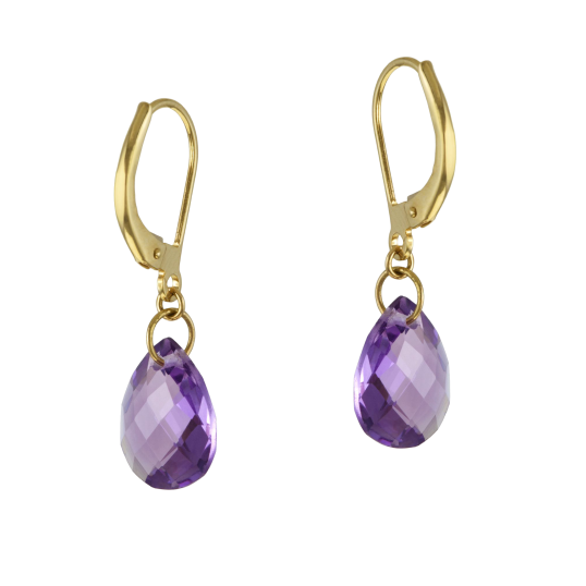 Boucles d'oreilles dormeuse en or jaune et améthyste