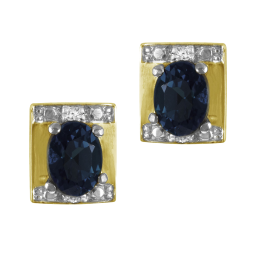 Boucles d'oreilles en or jaune rhodié, saphir et diamants