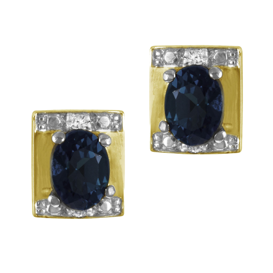 Boucles d'oreilles en or jaune rhodié, saphir et diamants Boucles d'oreilles en or jaune rhodié, saphir et diamants