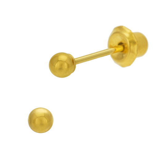 Boucles d'oreilles de perçage en or jaune, boule 3 mm