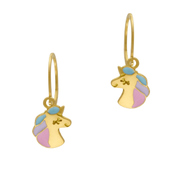 Boucles d'oreilles  dormeuses  en or jaune et laque, licorne