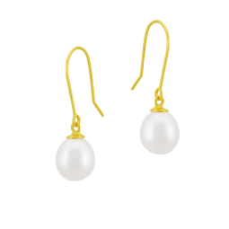 Boucles d'oreilles crochet en or jaune, perle de culture