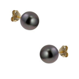 Boucles d'oreilles en or jaune, perle de culture de Tahiti 