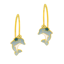 Boucles d'oreilles dormeuses en or jaune et laque, dauphin