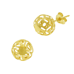 Boucles d'oreilles en or jaune, boule ajourée