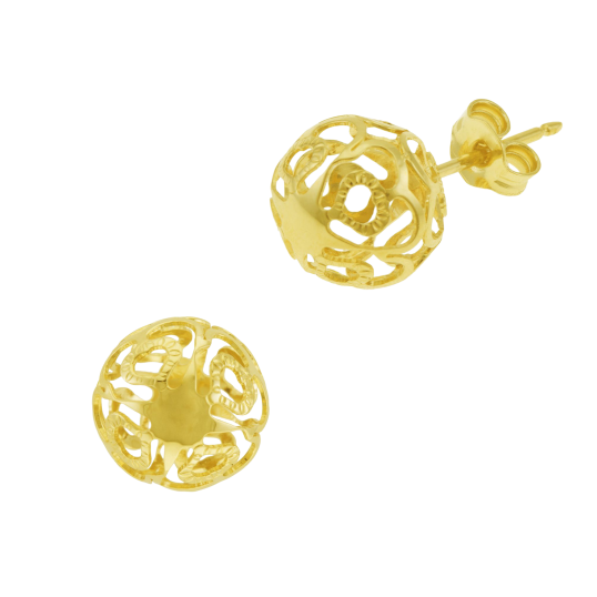 Boucles d'oreilles en or jaune, boule ajourée