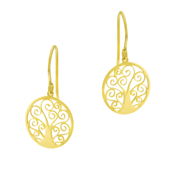 Boucles d'oreilles en or jaune, arbre de vie