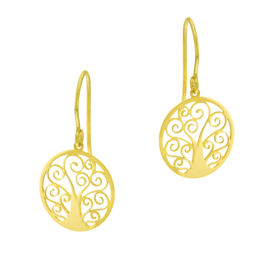 Boucles d'oreilles en or jaune, arbre de vie