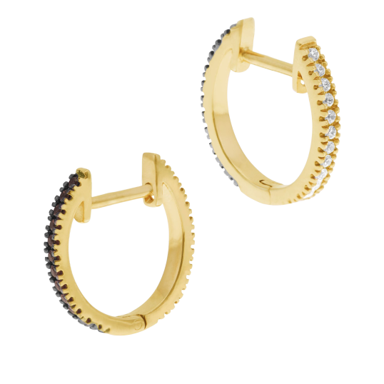 Créoles en or jaune rhodié, diamants blancs et diamants bruns