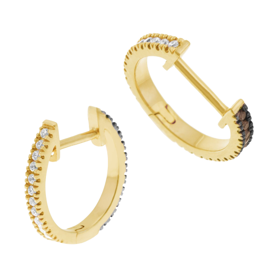 Créoles en or jaune rhodié, diamants blancs et diamants bruns