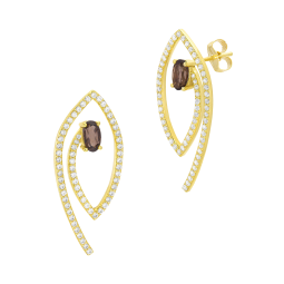 Boucles d'oreilles en or jaune, quartz fumé et oxydes de zirconium