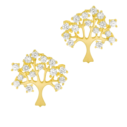 Boucles d'oreilles en or jaune et oxydes de zirconium, arbre de vie