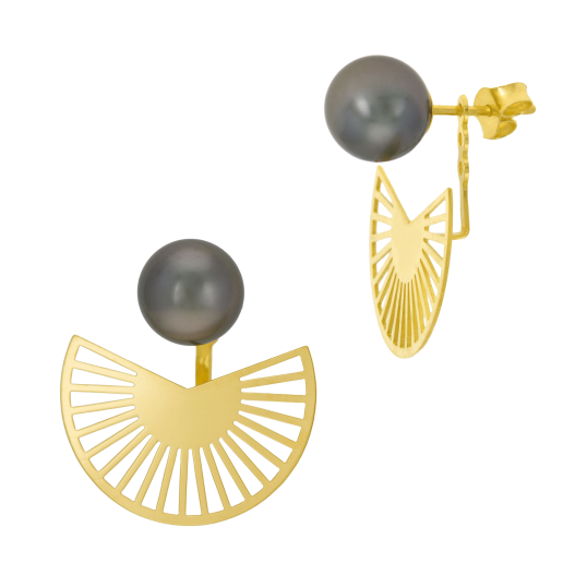 Boucles d'oreilles en or jaune et perle de culture de Tahiti