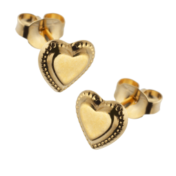 Boucles d'oreilles en or jaune, coeur perlé.