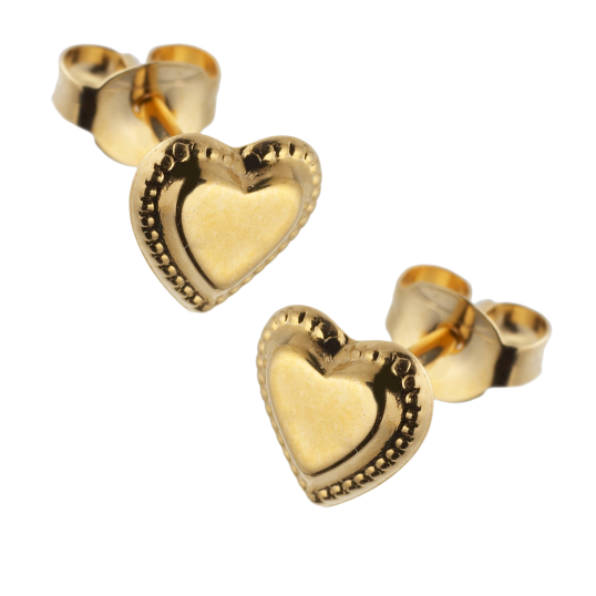 Boucles d'oreilles en or jaune, coeur perlé.