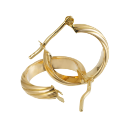 Créoles en or jaune, demi jonc godronné, diamètre 13mm.