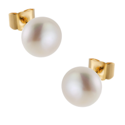 Boucles d'oreilles en or jaune, perle de culture cabochon d'eau douce 8-8.5 mm