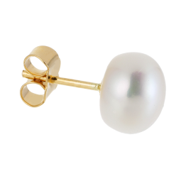Boucles d'oreilles en or jaune, perle de culture cabochon d'eau douce 8-8.5 mm