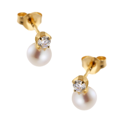 Boucles d'oreilles en or jaune, perle de culture d'eau douce et oxyde de zirconium.