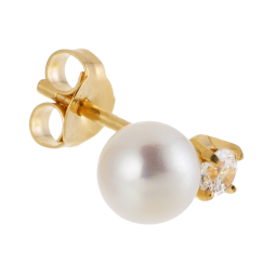 Boucles d'oreilles en or jaune, perle de culture d'eau douce et oxyde de zirconium.
