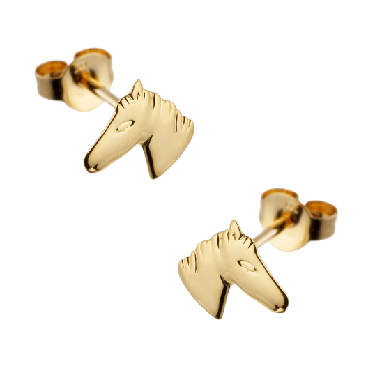 Boucles d'oreilles en or jaune, tête de cheval.