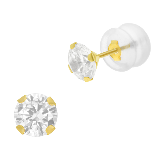 Boucles d'oreilles en or jaune et oxyde de zirconium  5 mm, poussette silicone