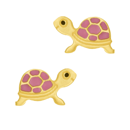 Boucles d'oreilles en or jaune et laque de couleur, tortue