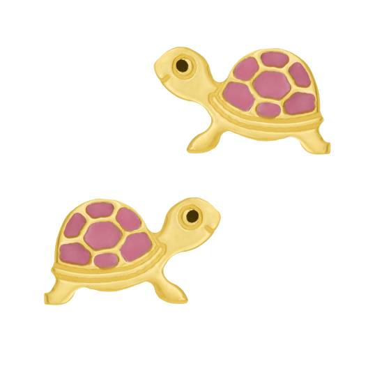 Boucles d'oreilles en or jaune et laque de couleur, tortue