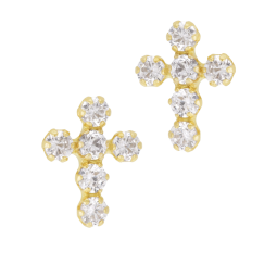 Boucles d'oreilles en or jaune et oxydes de zirconium, croix