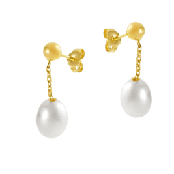 Boucles d'oreilles en or jaune, perle de culture poire d'eau douce
