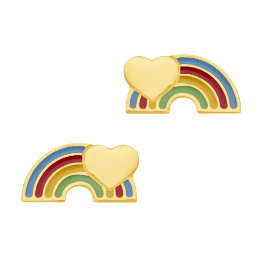 Boucles d'oreilles en or jaune et laque, arc-en-ciel