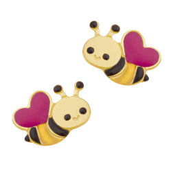 Boucles d'oreilles en or jaune et  laque, abeille
