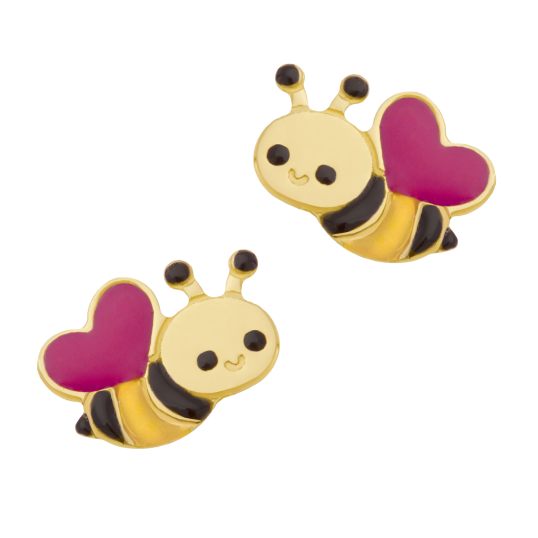 Boucles d'oreilles en or jaune et  laque, abeille