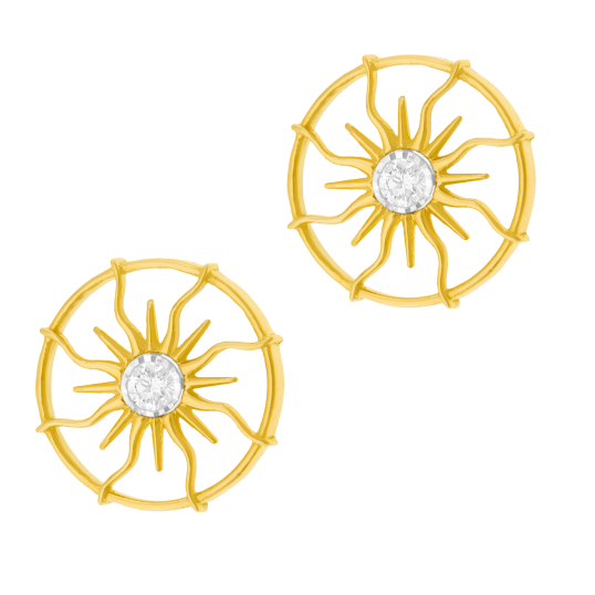 Boucles d'oreilles en or jaune et rhodié, diamant 