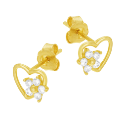 Boucles d'oreilles en or jaune et oxydes de zirconium, coeur