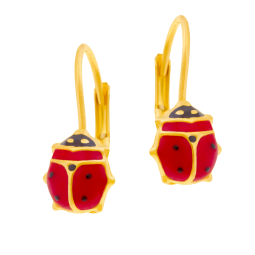 Boucles d'oreilles en or jaune et laque, coccinelle