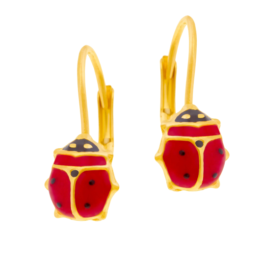 Boucles d'oreilles en or jaune et laque, coccinelle