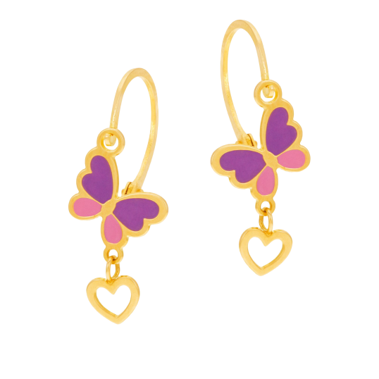 Boucles d'oreilles en or jaune et laque, papillon